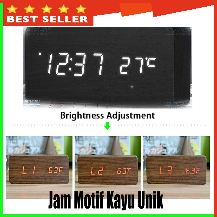 Jual Jam Digital Motif Kayu Dengan Alarm + Temperatur Ruangan Jam