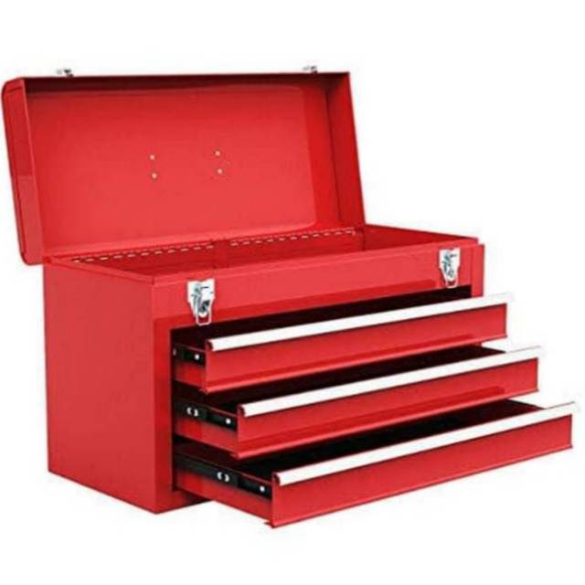 Kotak Penyimpanan Perkakas Model Laci METAL TOOL BOX Chest Red 3 Drawers  Tempat Kunci DLL