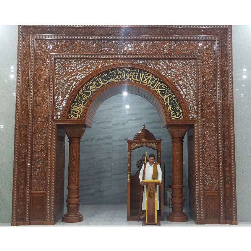 Jual Mihrab Masjid Kayu Jati Ukiran Kaligrafi Dan Mihrab Mushola Terindah Minimalis Modern 8174