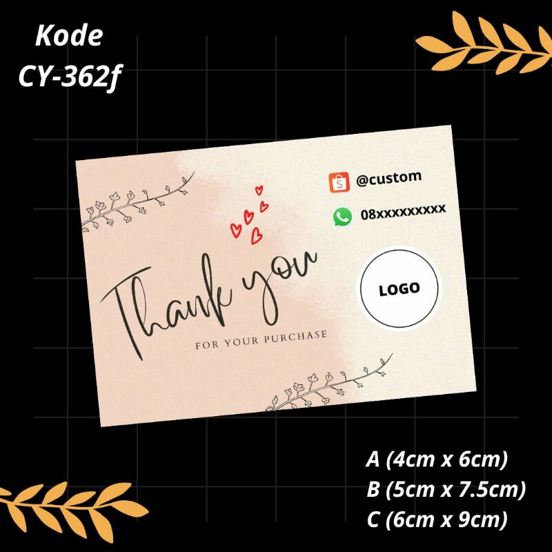 Jual Thank You Card Kartu Custom Ucapan Terima Kasih Online Shop Bahan Paper Glossy Premium Cy