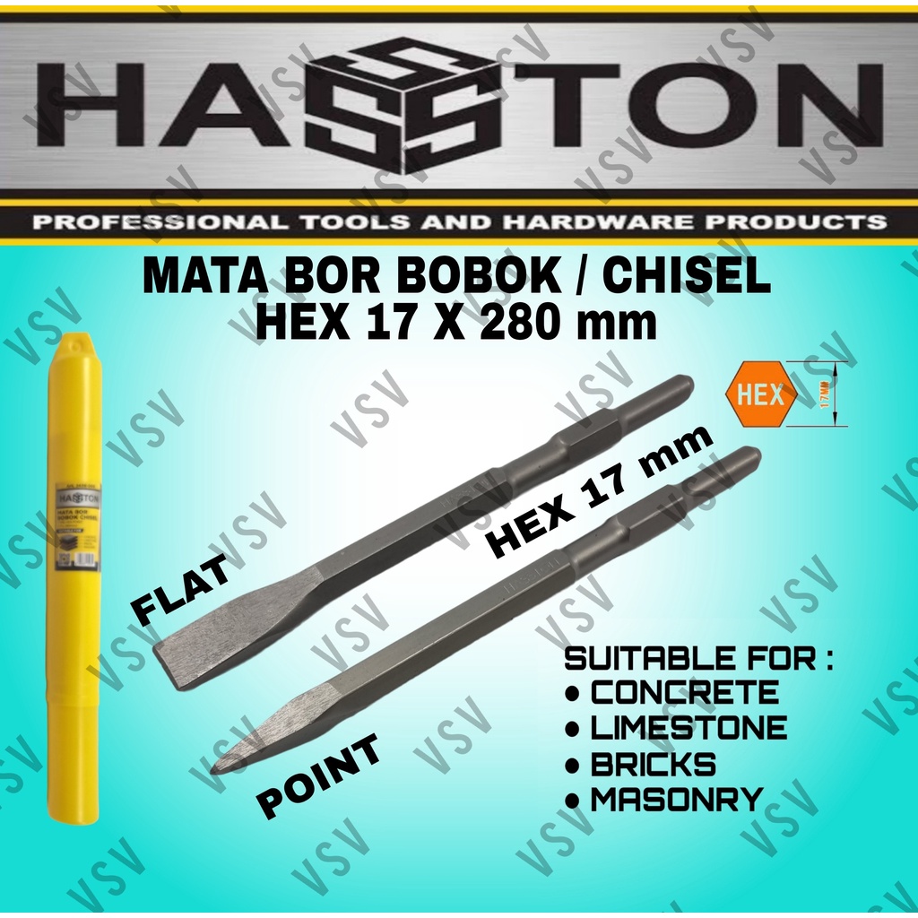 Jual HASSTON Mata Bor Bobok Chisel Pahat Tembok Beton Hex 17x280 Untuk ...