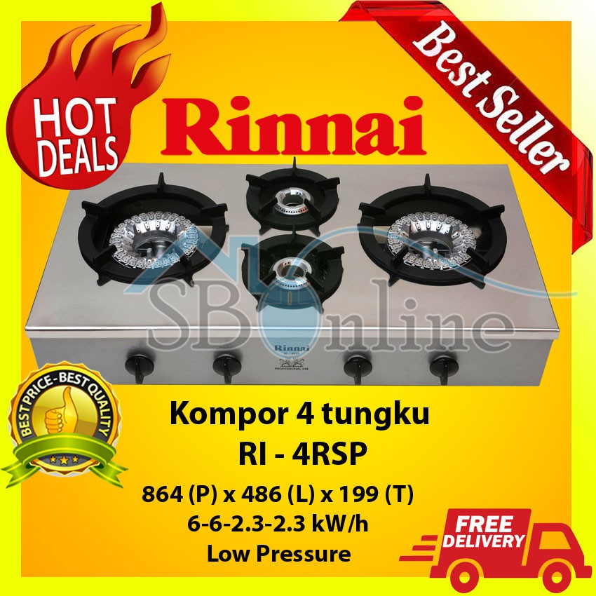 Jual Kompor Gas Rinnai 4 Tungku RI-4RSP New Stainless Profesional ...