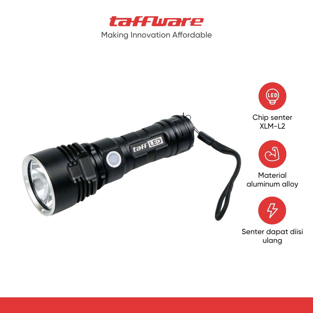 Jual TaffLED Senter LED USB Rechargeable L2 XHP50 25W 1000 Lumens ...
