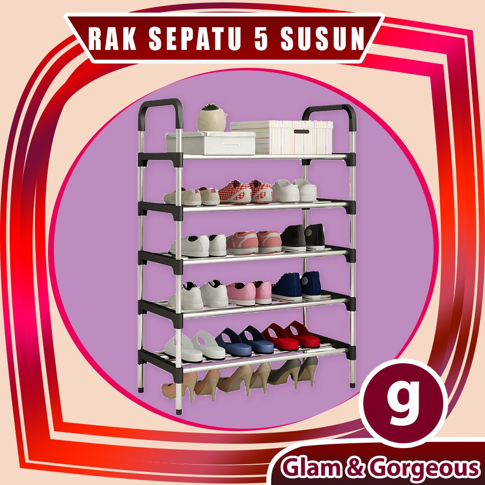 Jual RS007 - 5 Layer / 5 Tingkat Rak Sepatu Portable Rangka Besi ...