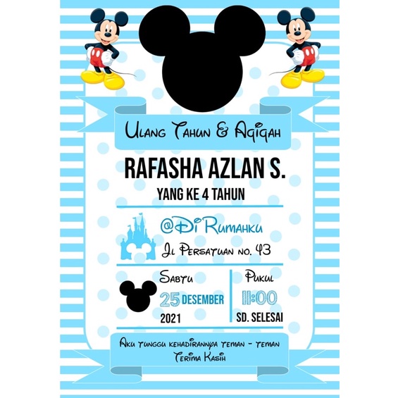 Jual Birthday Invitation / Undangan Ulang tahun custom Tema Mickey ...