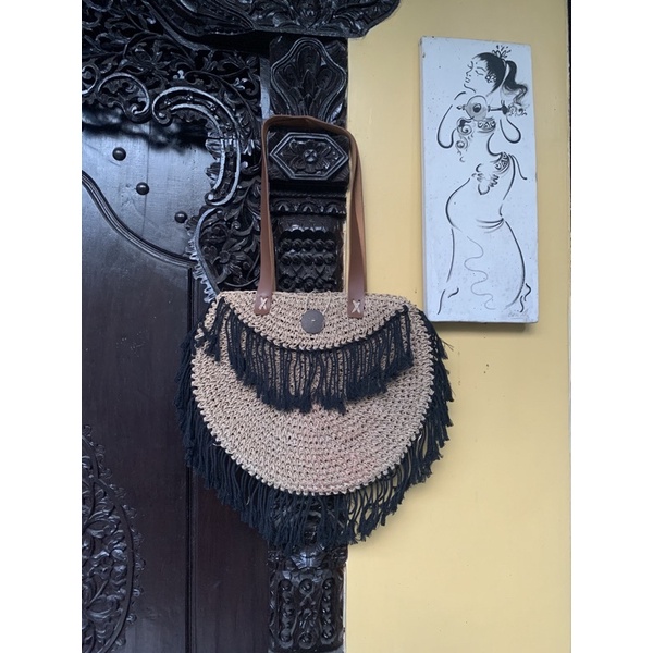 Jual Tas anyaman Tali Egel mix Rumbai | Shopee Indonesia