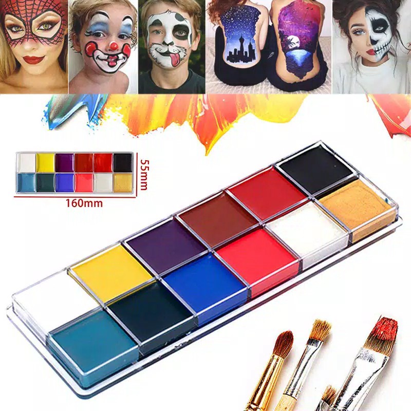 Jual Body Face Painting 12 Warna Palette untuk Pesta Body Paint Kit ...