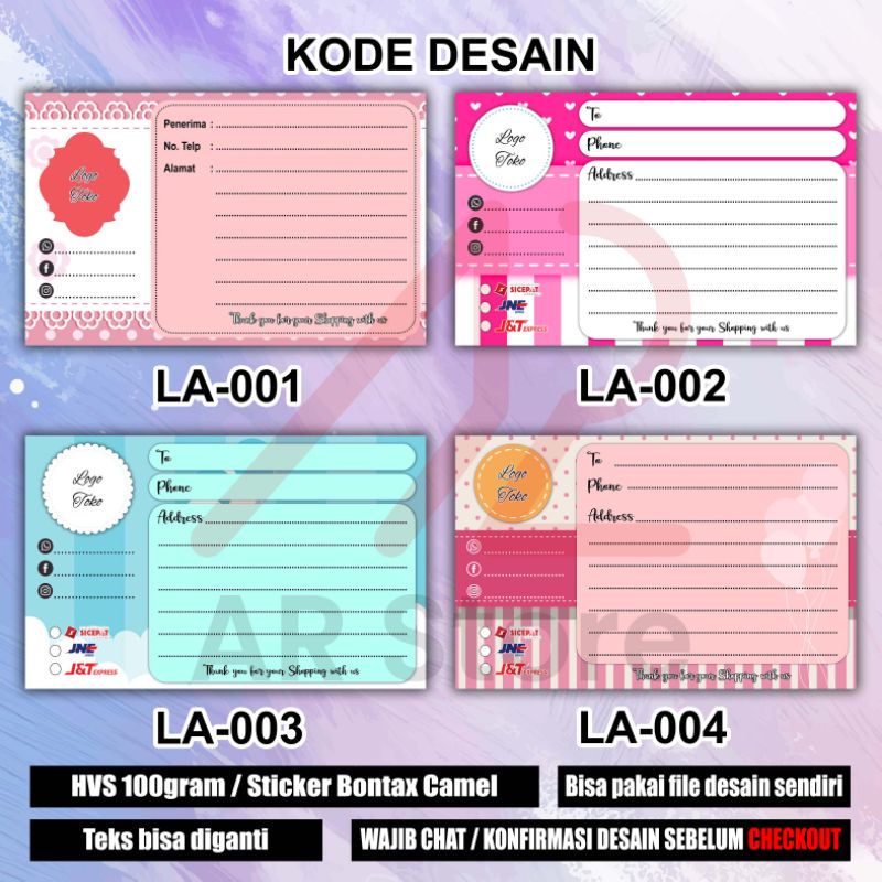 Jual LABEL PENGIRIMAN OLSHOP CUSTOM / STIKER ALAMAT / DESAIN SESUAI ...