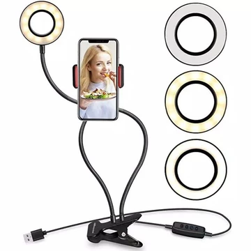 Ring Light Lazypod 3 Mode With Phone Holder 2in1 Ringlight Selfie Tiktok Live Stream Jepit