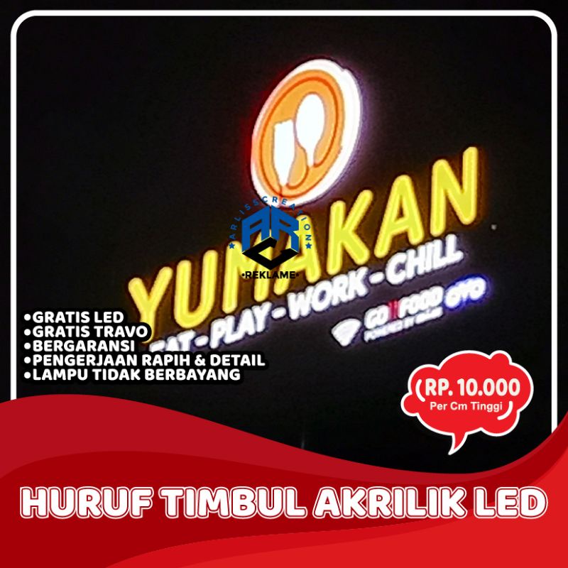 Jual HURUF TIMBUL AKRILIK LED ACRYLIC 3D NYALA STAINLESS LETTERSIGN ...