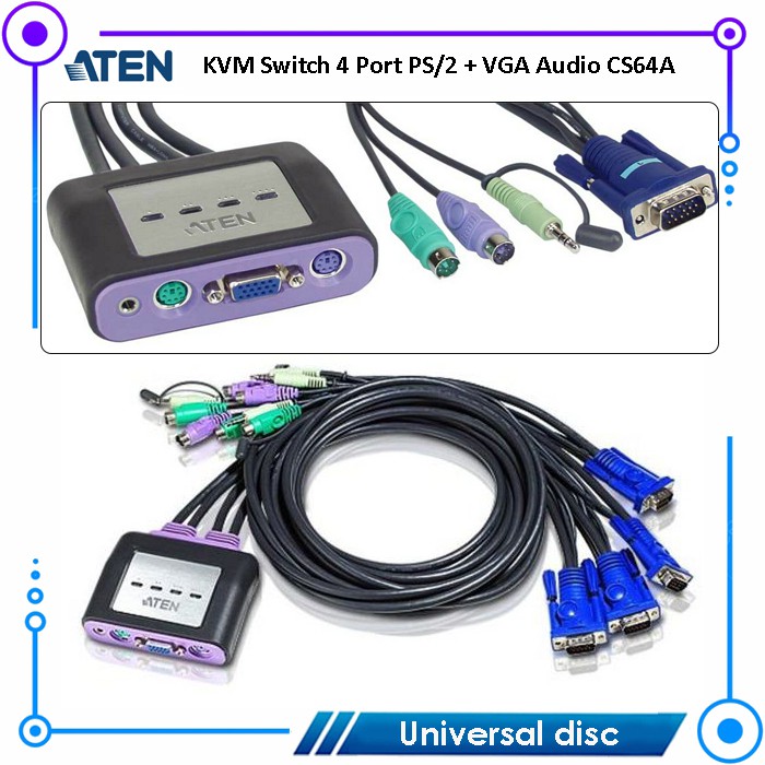 Jual KVM Switch ATEN 4 Port PS/2 VGA Audio CS64a 1,8M | Shopee Indonesia