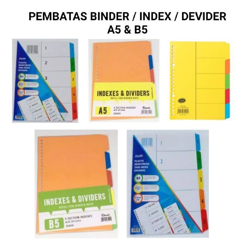 Jual Pembatas Binder / Loose Leaf / Index / Ukuran A5 / B5 | Shopee ...