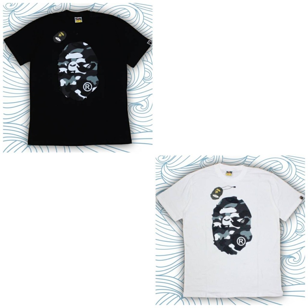 Jual T SHIRT KAOS A BATHING APE BAPE BIG SEAL CAMO APE FACE BLACK WHITE AUTHENTIC ORIGINAL