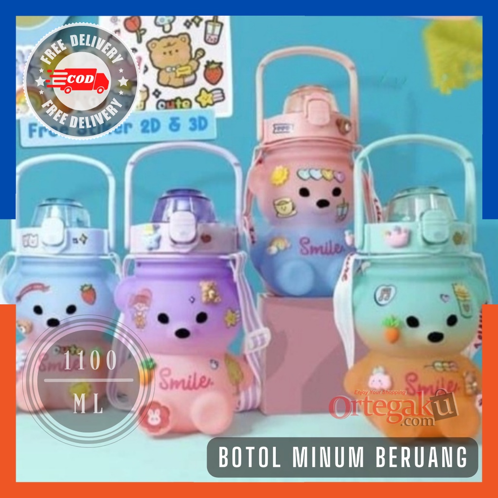 Jual BOTOL MINUM ANAK VIRAL TEDY BEAR TALI PANJANG KAPASITAS 1100 ML ...