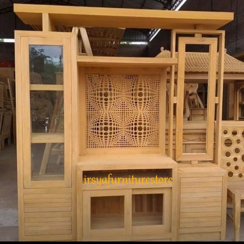 Jual Partisi Kayu Jati Plus Kaca - Penyekat Ruangan Kayu Jati Solid
