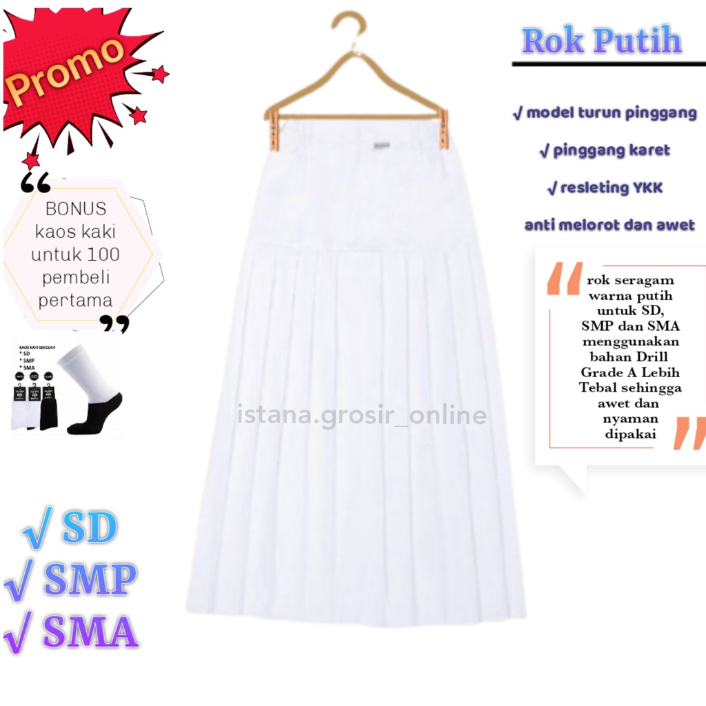Jual Rok Putih Seragam Sekolah SD SMP SMA Rok Kantor Kuliah Kerja Maxi ...