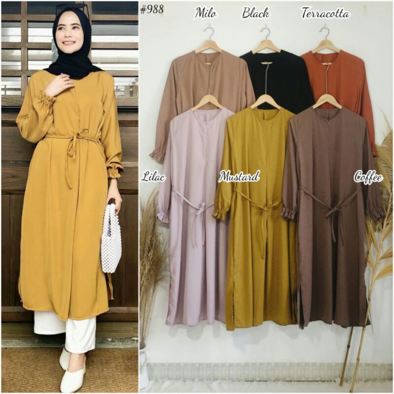 Jual Baju Long Dress Tunik Wanita Sleting Polos Muslim Terbaru 2021