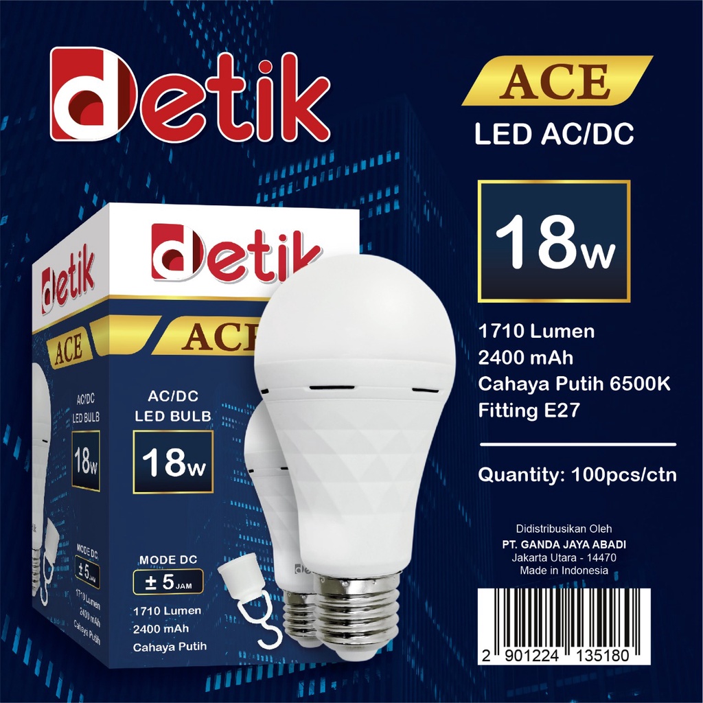 Jual DETIK Ace AC/DC LED Bulb 9 Watt , 12 & 18 Shopee Indonesia 