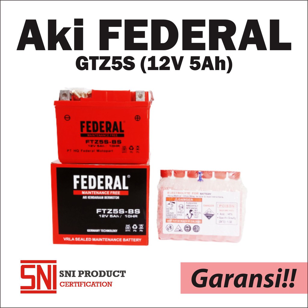 Jual AKI KERING FEDERAL FTZ5S / BOOSTER- BS/ Kharisma Supra X125 Spin