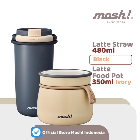 Mosh Straw Latte Tumbler 480ML BLACK & Mosh Food Pot 350ML IVORY