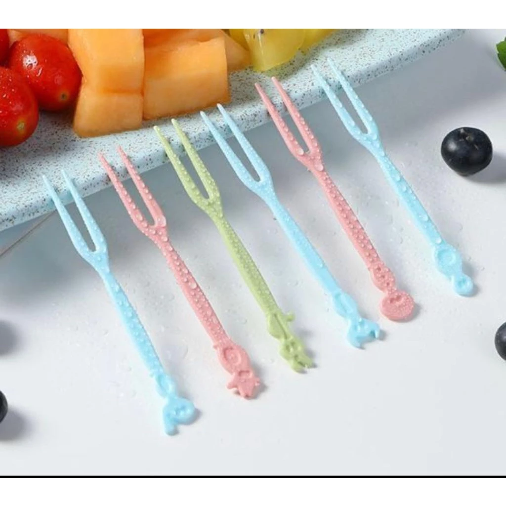 [UNIK88] Garpu Kecil Plastik Tusuk Kue & Buah Isi 50pcs - Garpu Mini Kartun | AutoStock