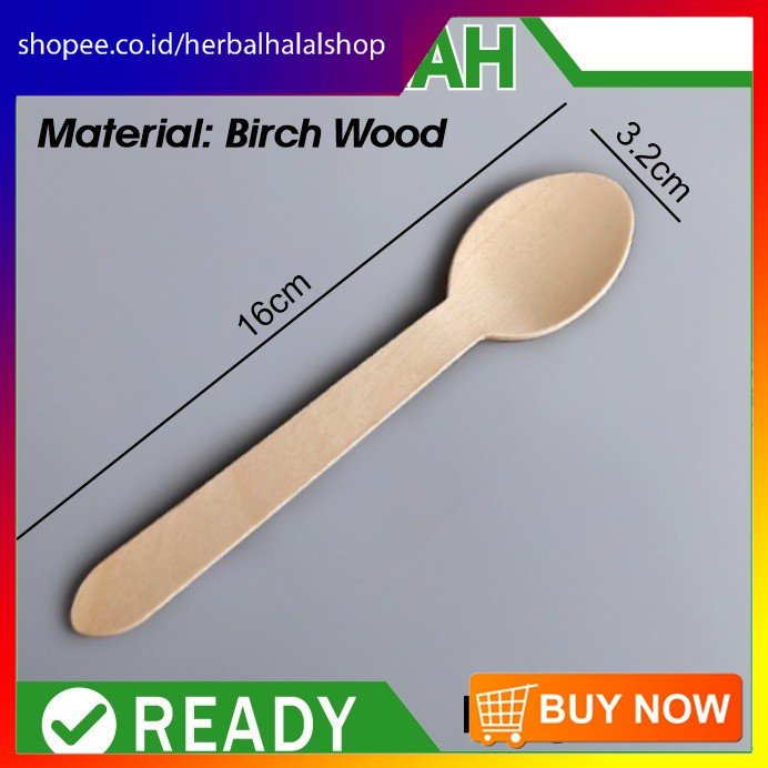 Jual sendok / spoon 1PC KAYU 16cm Sekali Pakai Disposable wooden no