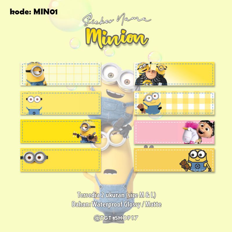 Jual Sticker label nama custom kartun Minion Papoy Winnie Pooh Marie ...