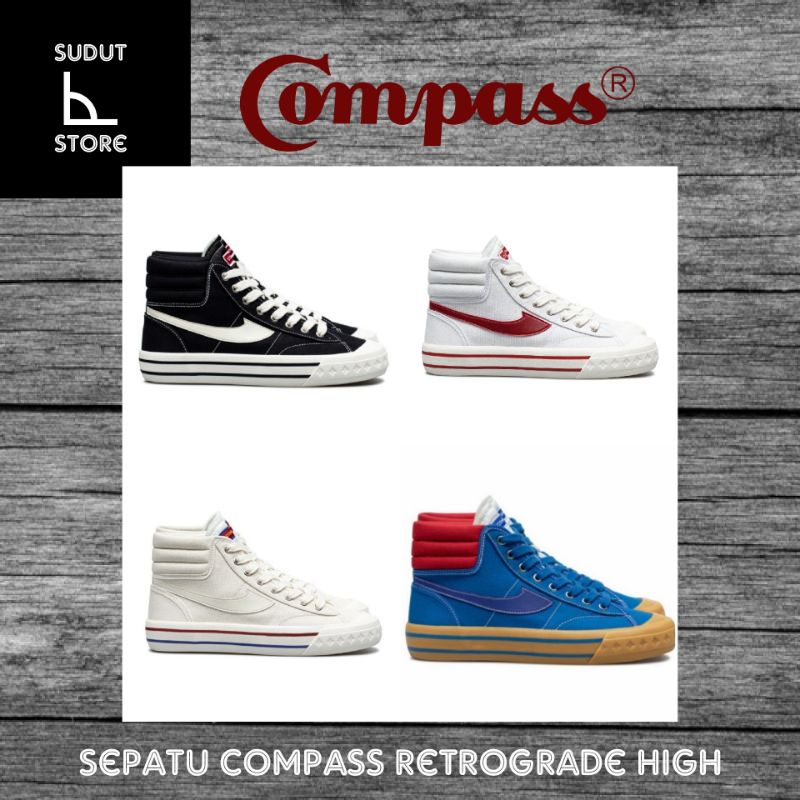 Jual sepatu Compass Retrograde high Black White / Cream / White Blue ...