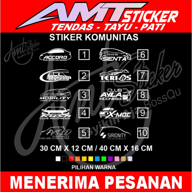 Jual [terbaru] Sticker Cutting Komunitas Mobil Ukuran 30x12, 40x16 