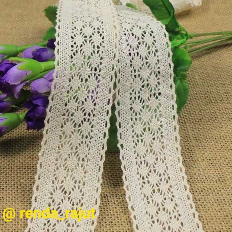 Jual (harga per 90cm) renda rajut/kait, renda tile/tulle, renda giper ...