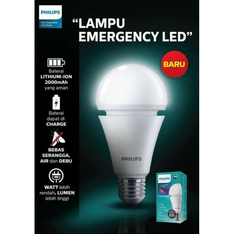 Jual lampu philips rechargeable led buld 7.5w led, lampu emergency ...