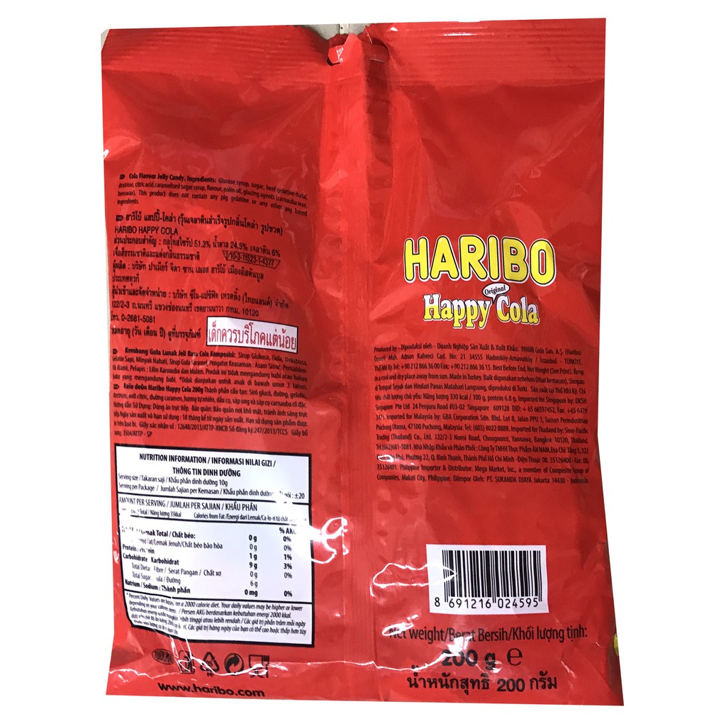 Jual Haribo Happy Cola 200gr Permen Jelly Rasa Cola Gummy Makanan Manis ...