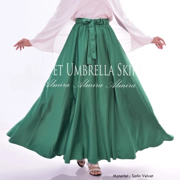 Rok Satin Panjang Payung Lebar Syari Kondangan Velvet Umbrella Skirt Almira Panjang 100cm 15
