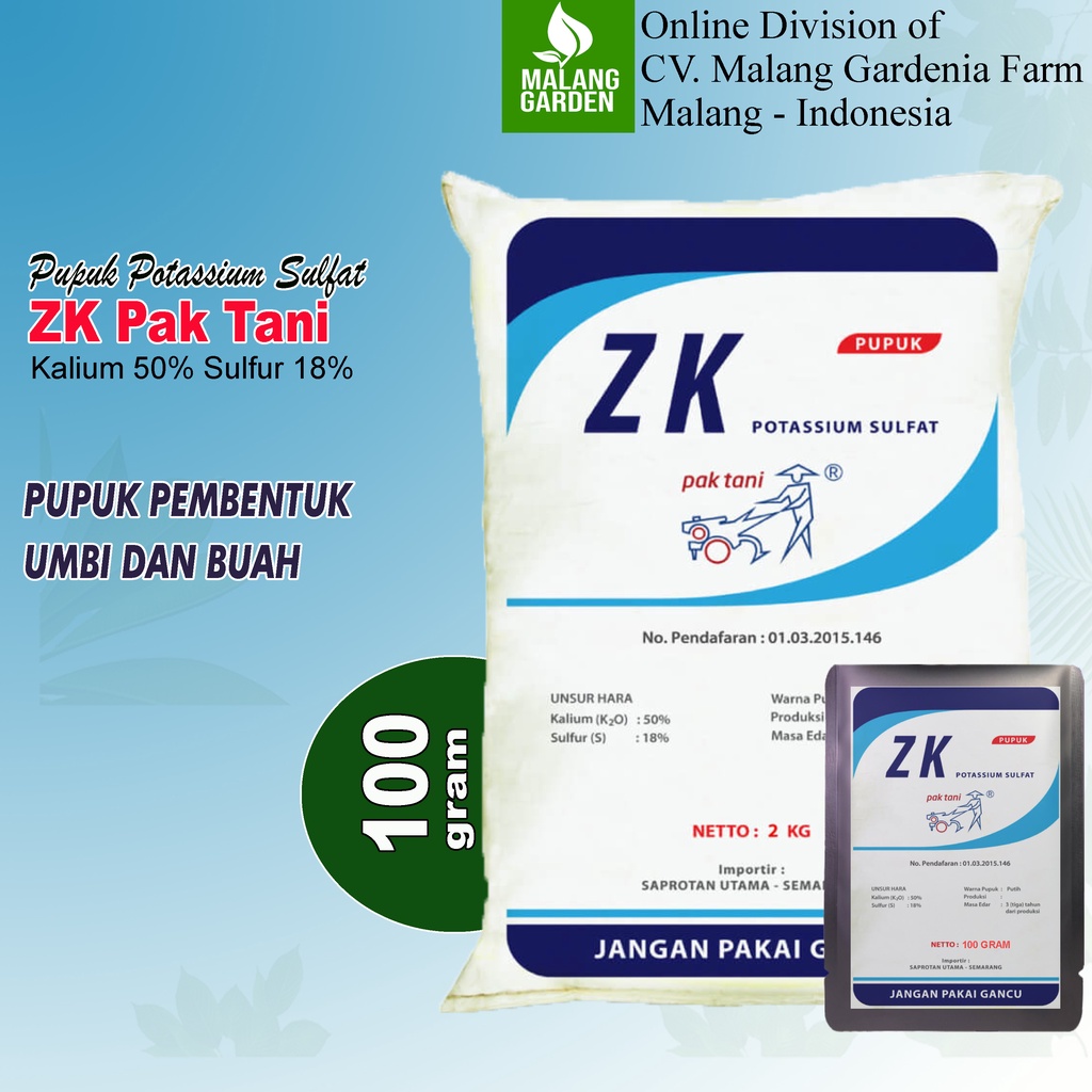 Jual Repack Pupuk Zk Pak Tani 100 Gram Zk Tani 100gram Zk Cap Pak