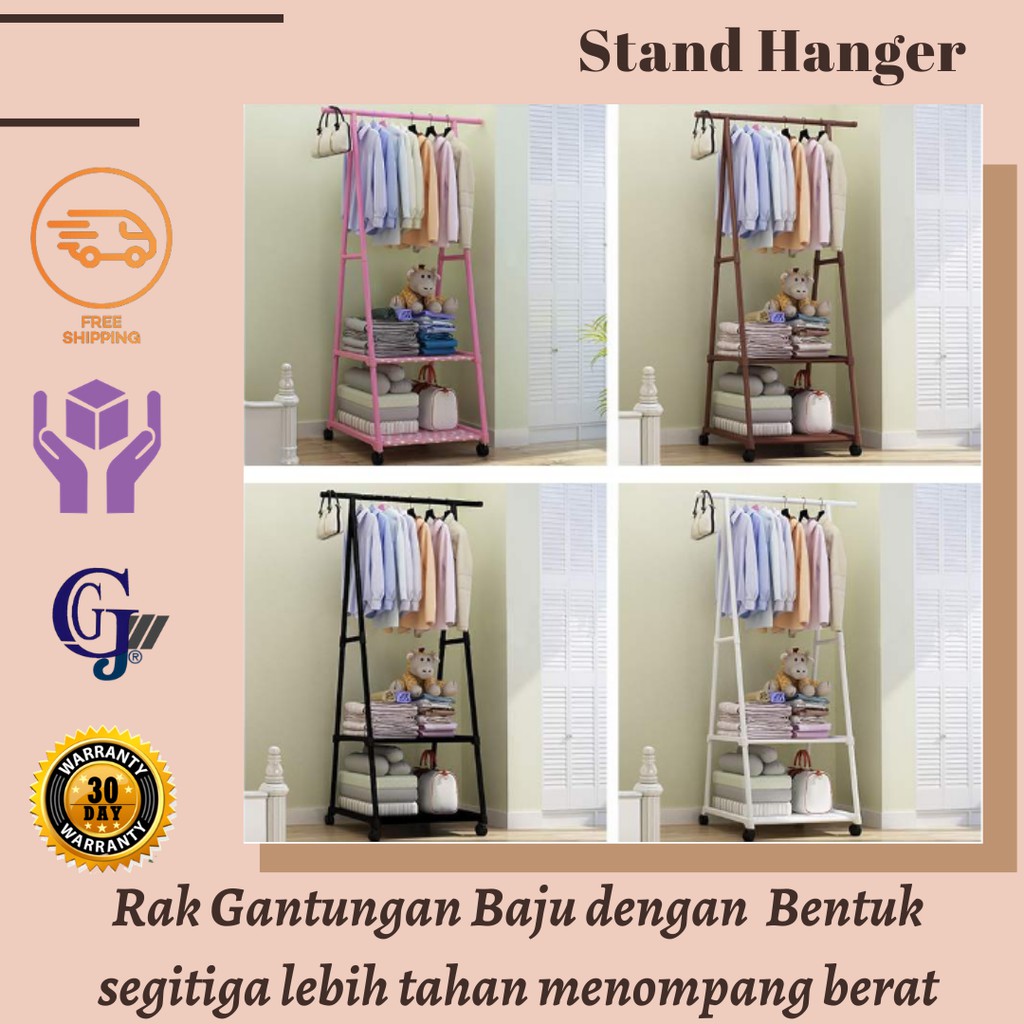 Jual Stand Hanger Rak Gantungan Baju Pakaian Minimalis Bahan Besi Dengan Roda Multifungsi