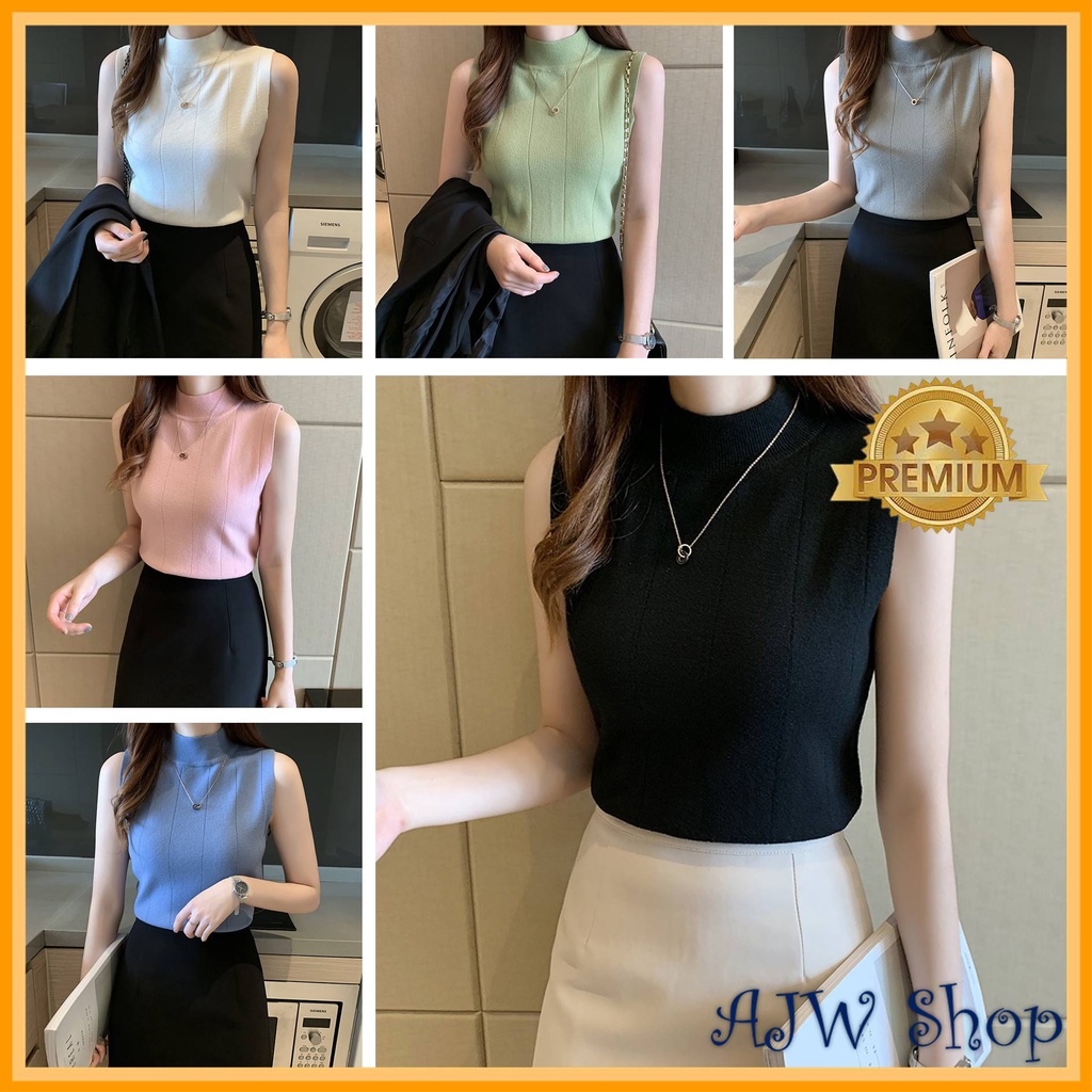 Jual Ajw Atasan Rajut Import Premium Tanpa Lengan Rm Ra Inner Turtleneck Wanita Premium