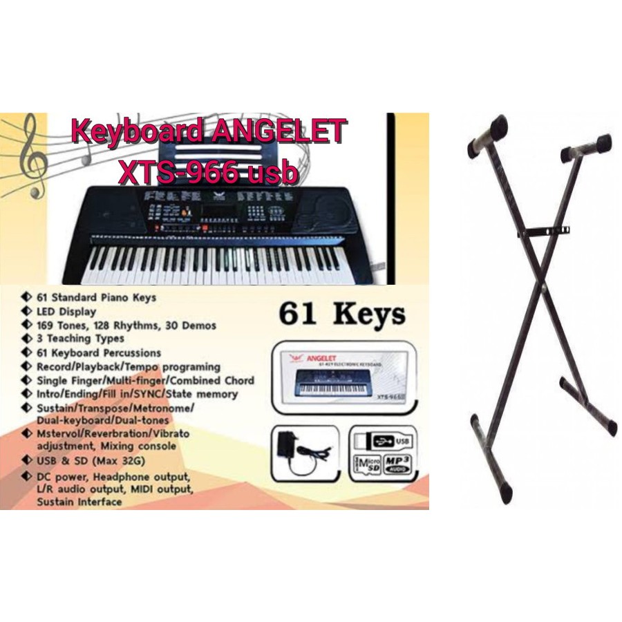 Jual Keyboard ANGELET XTS-966 Dan STAND KAKI 61key USB MIDI TERLENGKAP ...