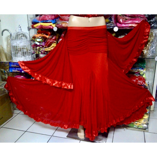 Jual Ballroom rok selendang full layer salsa dansa kostum tari ...