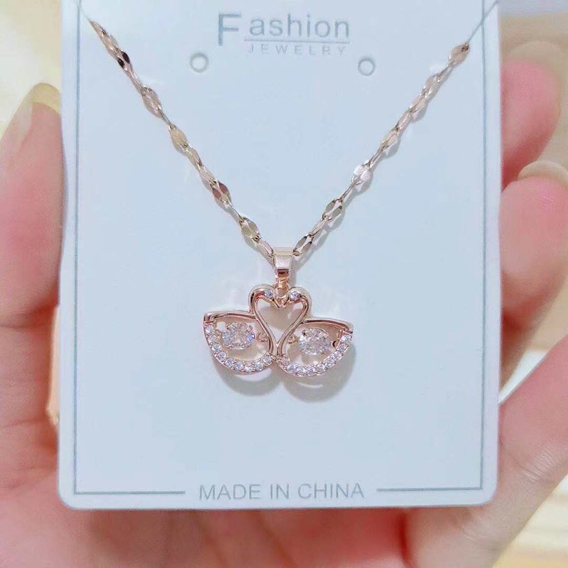 Jual 823 Kalung Wanita Titanium Lapis Emas 18k Model Couple Permata