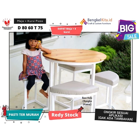 Meja Makan Set 4 Kursi Diameter 80 cm | Meja Makan Minimalis | Meja Teras | Ongkir Murah