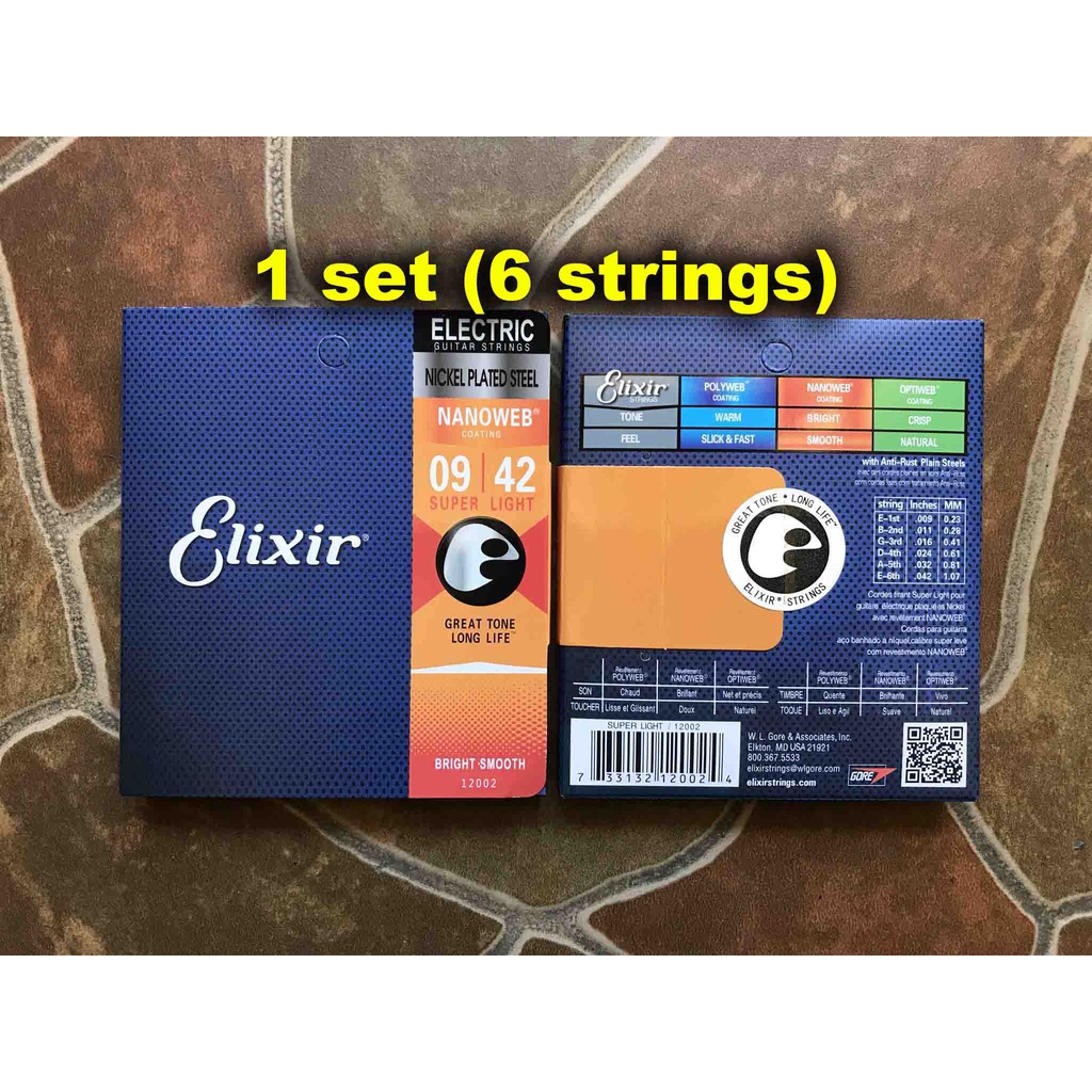 Jual satu set Elixir senar gitar elektrik Nickel Plated Steel Nanoweb ...