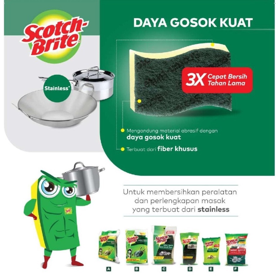 Jual 3M Scotch Brite Sabut Spons Cuci Piring Basic ID T36 | Shopee ...