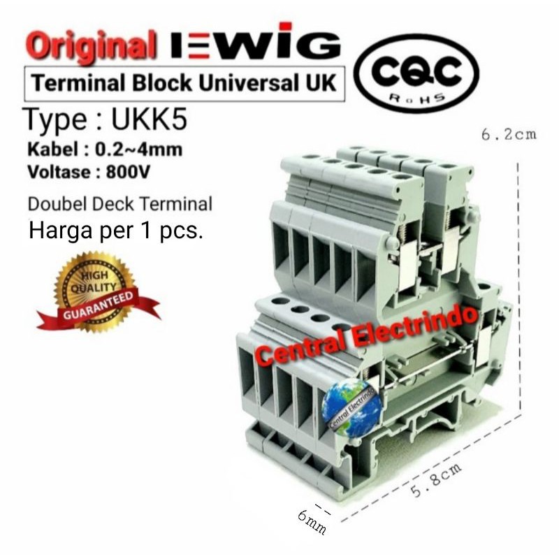 Jual Terminal Block UKK5 (0.2~4mm) 800V Doubel Deck Terminal Din Rail ...