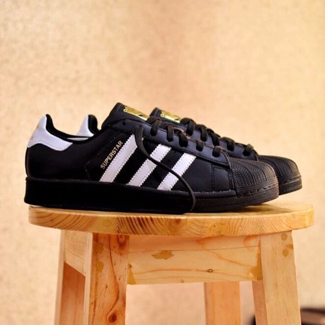Adidas Superstar Foundation Pack  All Black Stripe White
