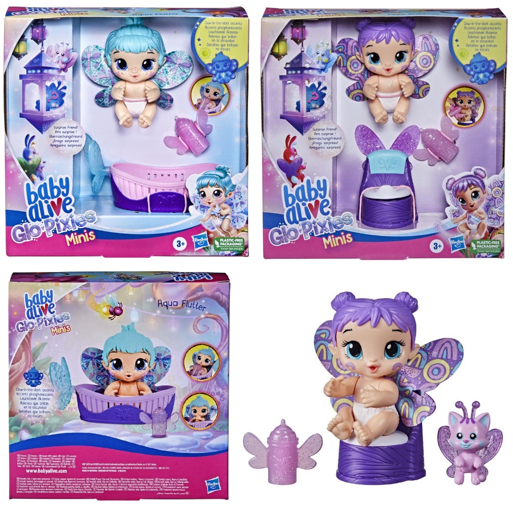 Pájaro Interactivo Baby Alive Glo Pixies Minis Muñeca, Bubble Sunny, Muñeca Que Brilla En La Oscuridad Para Niños De 3 Años En Adelante, Juguete Pixie De 3.75 Pulgadas Con Amigo Sorpresa Baby