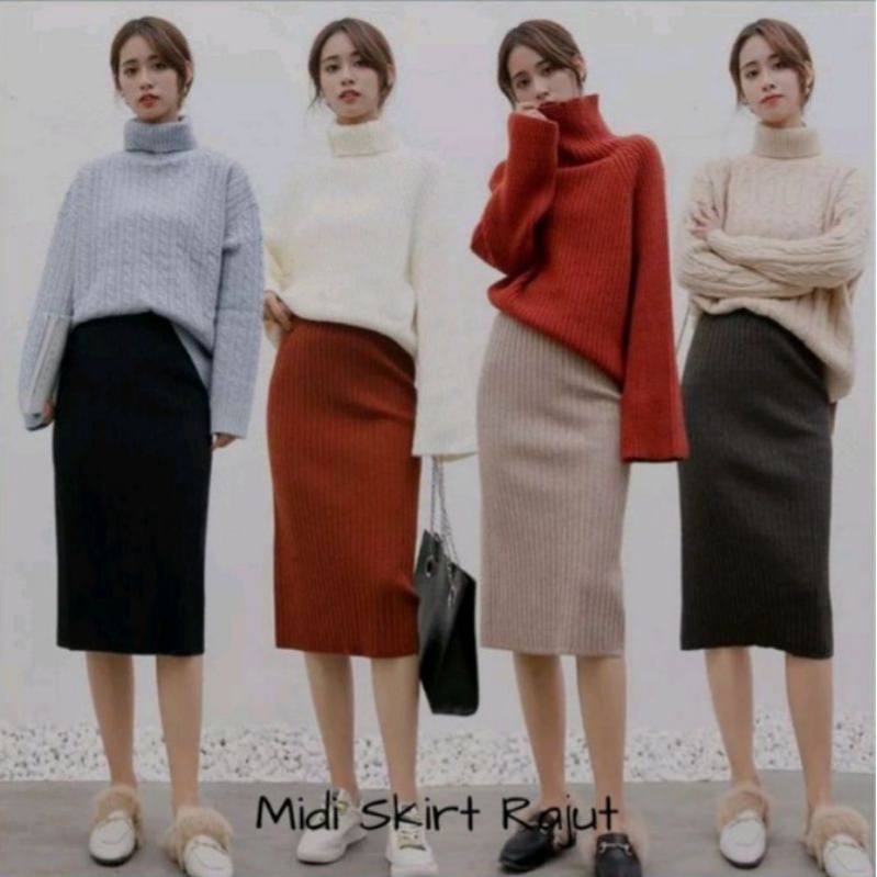 Jual ROK RAJUT MIDI SKIRT PREMIUM | ROK SPANT OUTER KNIT | ROK PENDEK ...