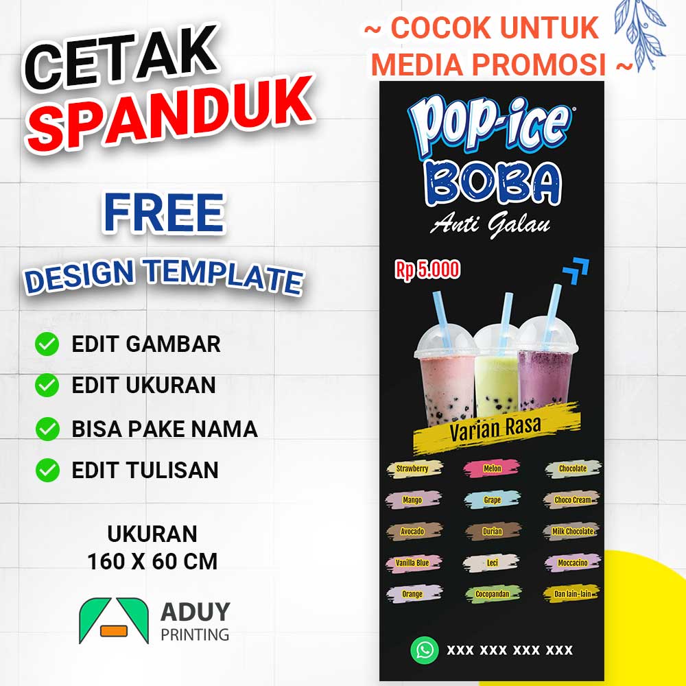 Jual Banner Backdrop Spanduk Minuman Viral Es Boba Pop Ice Ukuran 160x60 Bisa Kustom Ukuran 6256