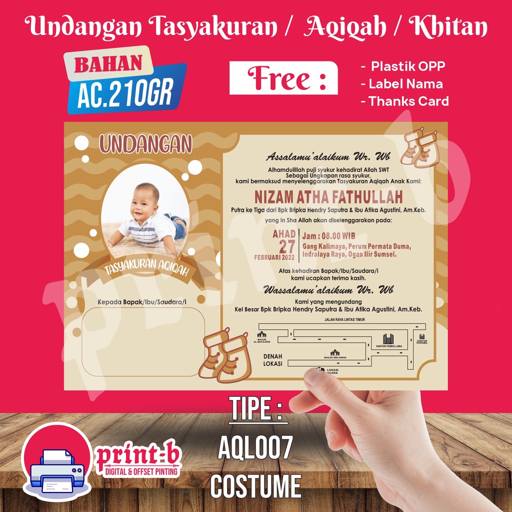 Jual UNDANGAN AQIQAH | TASYAKURAN | KHITAN CUSTOM MURAH PALEMBANG TIPE