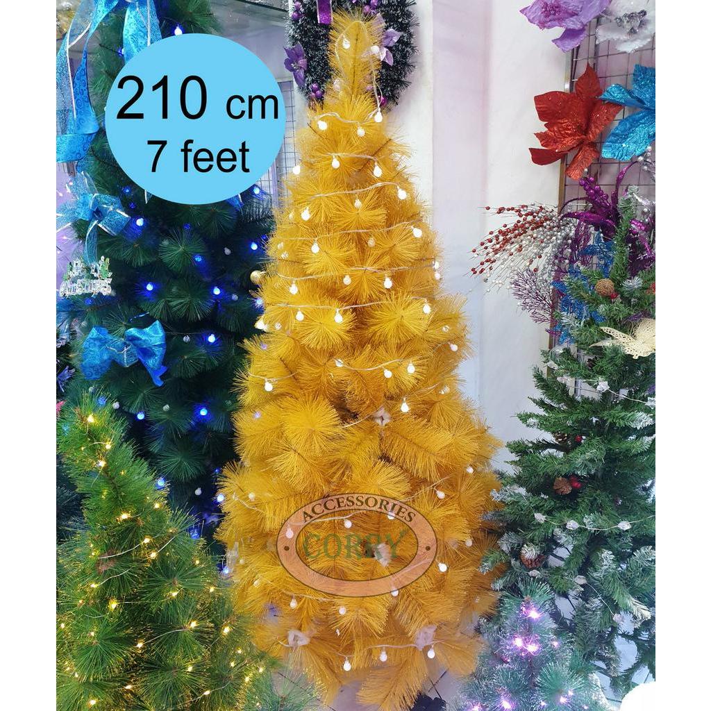 jual-pohon-natal-210-cm-7-feet-emas-kuning-glitter-daun-duri-rambut-2