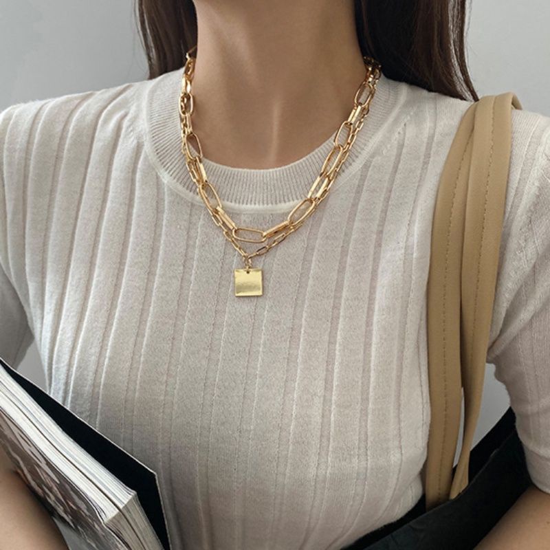 Jual Kalung Hijab Rantai Geometric Gold Square Chain Retro N111 ...